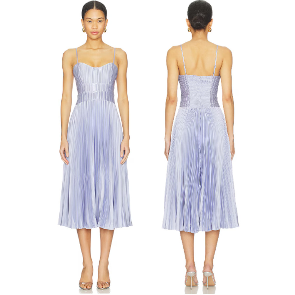 NWT ASTR the Label Shionagh Sleeveless Pleated Midi A-Line Dress Powder Blue L